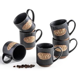 LYEOBOH Coffee Cups, Espresso Cups, Tea Cup, Coffee Mugs Set of 6, 3 oz Ceramic Espresso Cups, Cute Mini Demitasse Cups with Handle for Bar & Home Microwave & Dishwasher Safe, Black