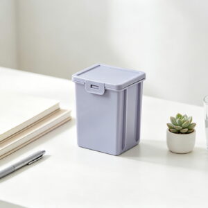 Macaron Color Rectangular Plastic Storage Box with Lid, Desktop Small Organizer Container Portable Stationery Bin, Stackable Storage Box for Pens Crafts and Mini Desk Supplies