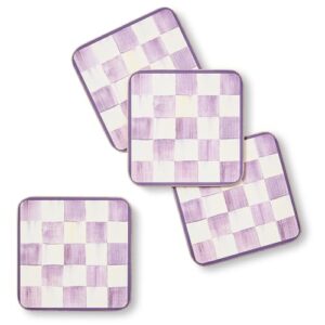 MACKENZIE-CHILDS Square Coasters Set, Purple-and-White Violet Check