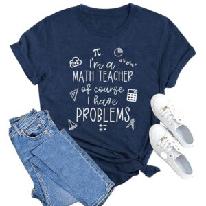 MAIHUN Math Teacher Shirt for Women Teaching Tshirt Life Tee Blue