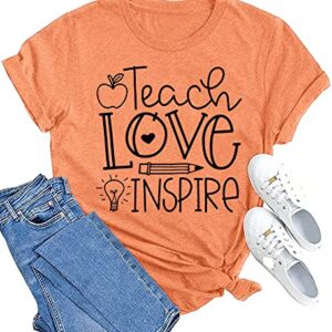 MAIHUN Womens Teacher Life Shirt Teach Love Inspire Tshirt Teach Tee Tops Orange
