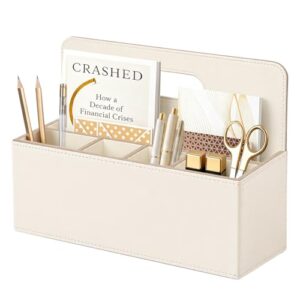 Mail Organizer Countertop, Pencil Holder, Office Supplies File Bill Sorter | PU Leather Aesthetic 5-Slot Desktop Storage box,Remote Caddy for Stationery,Glasses,Letter,Pen,Desk Accessories, Home Decor