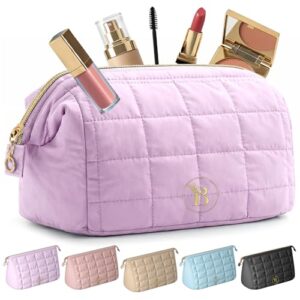 Makeup Bag for Women, Quilted Travel Toiletry Pouch with Zipper and Pockets