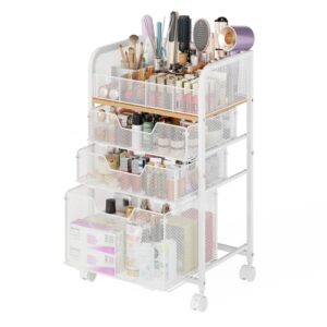 Makeup Cart Organizer, Rolling Vanity Storage, Skincare Organizer, White | Large Vanity Storage, Cosmetics Display, Makeup Storage Cart for Skin Care, Nail Polish, Perfume, Hair Tool, Bathroom