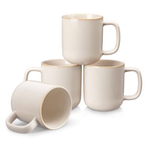 Malacasa Stoneware Coffee Mugs Set, 12 oz Coffee Cups Set of 4, Dishwasher & Microwave Safe, Beige