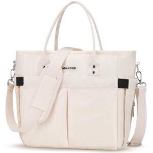 MAXTOP Lunch Bag Women for Work Insulated Thermal Lunch Box with Wide-Open Pocket Reusable Leakproof Cooler Bags with Removable Shoulder Strap for Teacher Nurse Office Picnic Travel XL-Beige