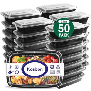 Meal Prep Containers, 50 Packs Plastic Food Storage Containers with Lids, 32oz Bento Box Reusable, To Go Containers Disposable, BPA Free