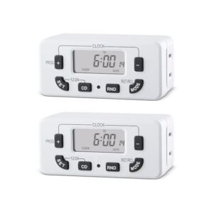 M EGA MEGACUBE 7 Day Programmable Digital Timer Outlet, Indoor Timer with Single Plug-in, Suitable for Lamp, Fan, Aquarium, 15A 1/2HP, 2 Pack