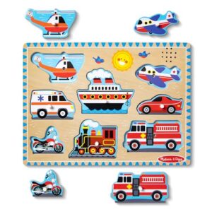 Melissa & Doug Vehicles Wooden Sound Peg Puzzle 8-Piece Set