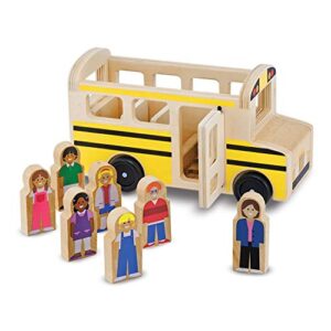 Melissa & Doug Wooden School Bus Vehicle Toy with 7 Play Figures | 8 Pieces, Wooden School Bus, 7 Play Figures, Working Door, Vehicle Pretend Play, Preschool Learning Toys for Kids, Ages 3+