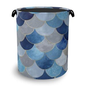Mermaid Fish Laundry Hamper,Dirty Clothes Laundry Basket with Handles Waterproof Oxford Cloth Storage Basket for College Dorms Bathroom Bedroom 16" x 20.8"