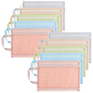 Mesh Storage Bags with Handle 10-Pack - 13.2x9.5 Inch Clear Zipper Pouches in Assorted Colors - Breathable Organizer for Games, Puzzles & Office Supplies - Perfect Holiday Gift