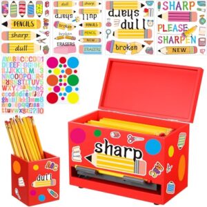 Mifoci Classroom Wooden Pencil Dispenser Kit with Sharp Dull Labels,Red