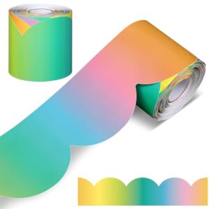 Mixweer Watercolor Rainbow Pastel Scalloped Bulletin Board Border 65.6 Feet Classroom Borders Poster Chalkboard Border for School, Classroom, Home Decoration