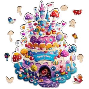 Mocfesk Wooden Puzzle, 448 Pieces Birthday Cake Castle Jigsaw Puzzle
