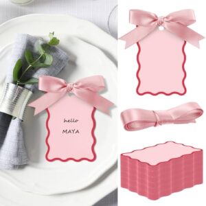MotiMind 100set Scallop Name Place Cards for Table Seating,Pink