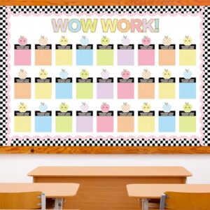 MotiMind 50 Pcs Student Work Display Bulletin Board Set, Pastel Wow Work | Student Work Display with Smile Apple Accents, Checkered Border Cutouts, Motivational Back to School Classroom Wall Decor