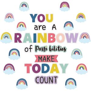 Motivational Rainbow Bulletin Board Cutouts, Happy Sunshine Day Inspirational Positive Classroom Decoration You are a Rainbow of Possibilities Accents for School Chalkboards Wall Decor