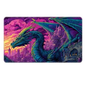 MUOHEGNT Premium Stitched MTG Playmat and Non-Slip Rubber Backing - TCG Play Mat for MTG and Other Card Games, Dragon and Castle