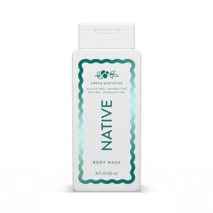Native Body Wash, Holiday Edition, Fresh Mistletoe Scent, Contains Naturally Derived Ingredients | For Women & Men, Sulfate, Paraben, & Dye Free Leaving Skin Soft and Hydrated | 18 Fl Oz (Pack of 6)