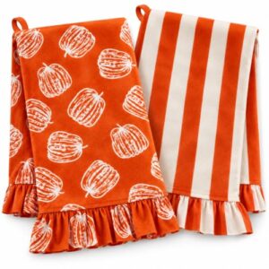 NBNHDSKLN 2 Pcs Fall Pumpkin Kitchen Towels, Velvet Ruffle Dish Towels