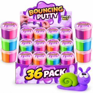 Neon Bouncing Putty (36-Pack) Fluffy DIY Slime Ball Sensory Toys | Assorted Rainbow Bouncy Slime for Kids, Party Favors, Stocking Stuffers, Goodie Bag Fillers, Birthday Parties & Fidget Toys