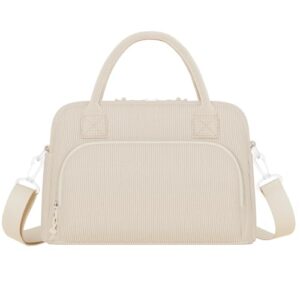 Neverwhy Insulated Lunch Bag - Cute Lunch Box for Women - Large Corduroy Reusable Lunch Box Leakproof Portable Cooler Tote Bags for Work Pinic Beige
