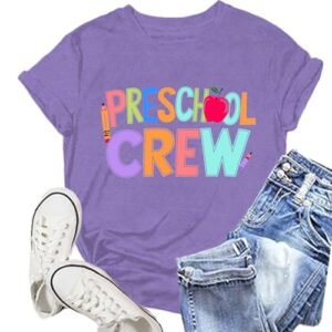 NEWKA Preschool Teacher Shirts for Women Preschool Crew T-Shirt Purple