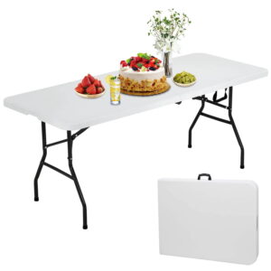 NiamVelo Folding Tables 6ft Folding Table Portable Plastic Indoor Outdoor Camping Dining Table with Carrying Handle, White