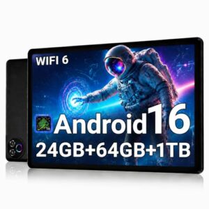NIDUBIO 2026 Android 16 Tablet 10.1 Inch with 24GB RAM 64GB ROM, 1TB TF Card Expandable, 6000mAh Battery, Dual Band WiFi, BT5.4, Dual HD Cameras, Portable Tablet for Study, Business&Entertainment