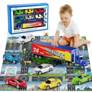 NIPLOOOW Die Cast Metal Racing Car Toy With Play Mat for 3-6 Year Old Boys and Girls - Christmas Birthday Gift