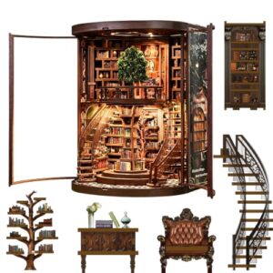 Nisuez Book Nook Kits for Adults, 3D DIY Miniature Wooden Puzzle with LED Light, Adult Crafts Kits, House Bookshelf Decor, 356 Pieces Model Building Gift for Adults & Teens (Wisdom Library)