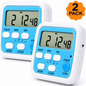 NIUTA® 2 Pack Digital Kitchen Timer with Clock, T1/T2 Dual Countdown & Count Up Timer, Magnetic Timer for Cooking, Classroom, Kids, Study & Workout, Large LCD Display, Silent & Beep Reminder