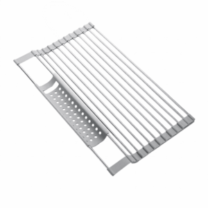 Nordwen Foldable Over-the-Sink Dish Drying Rack, 304 Stainless Steel Roll-Up Drainer with Utensil Holder, Collapsible Kitchen Organizer for Washing Fruits, Veggies & Dishes, 17.7 x 12.6inch
