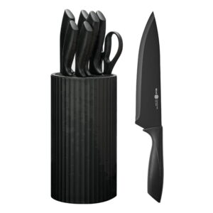 NULAS 8-Piece Kitchen Knife Set with Block for Chef, Stainless Steel Sharp Knives, Anti-Rust, Ergonomic Handle - Black