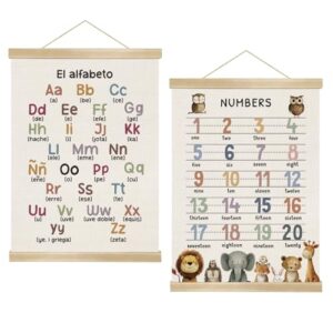 Number and Alphabet Poster Set of 2,Classroom Education Canvas Print Wall Art ,1-20 Nmuber and 26 Letters Wall Hanging Posters for Homeschool Nursery Playroom,Kids Room Decor,14x18.5 Inch(ABC&123)