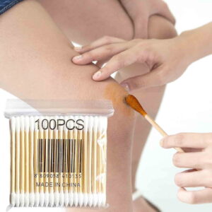 Nuoqisi Bamboo Cotton Swabs, Double Tips, 100 Count | Cotton Swabs with Wooden Sticks, Soft Cotton Tip Applicators for Ear Care, Makeup, Nail Art, Household Cleaning, Crafts , As Shown