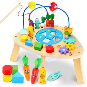 OATHX Baby Activity Table Toys Bead Mazes Board Wood Montessori Education Learn Child Birthday Gifts