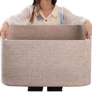 OIAHOMY 75L Large Blanket Basket Woven Cotton Rope Storage Basket Brown