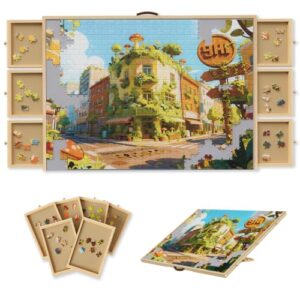 Opprut 1500-Piece 34"x25.5" Wooden Rotating Puzzle Board with 6 Drawers
