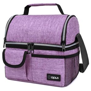 opux Insulated Lunch Bag Women Men, Dual Compartment Leakproof, Purple | Lunch Box for Adults Kids Boys Girls, Double Decker Meal Prep Cooler Tote, Shoulder Strap, Work Office School Travel, 16 Cans