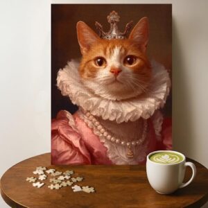 Orange CAT Princess Animal Jigsaw Puzzle - 500 Pieces Wooden Puzzle for Adults, Wall Art Gift, Finished Size: 20 x 15 Inch