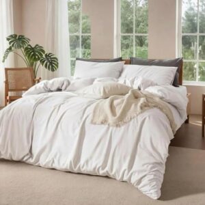OURJOY 100% Pure Linen Blend 4 Piece Sheet Set, Cooling and Breathable Flax Bed Sheets for Hot Sleepers, All Season Comfort, Anti-Tear and Durable Bedding, 18 Inch Deep Pocket(White,King)