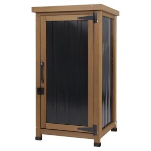 Outdoor Storage Cabinet Waterproof with Metal Top, Wooden Potting Bench Table Tool Organizer with Adjustable Shelf for Patio Backyard Garden