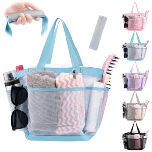 PARIERIS Mesh Shower Caddy Portable for College Dorm Room Essentials with 8 Pockets, Hanging Caddy Dorm Basket, Quick Dry Shower Bag for Bathroom (LightBlue, 1Pack)