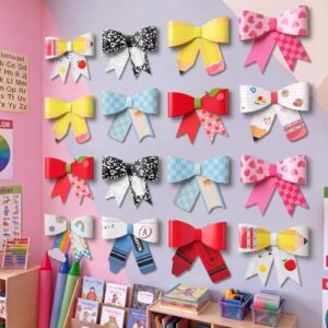 Pasimy 30 Pcs Back to School Bow Classroom Decor Large DIY 3D Composition Notebook Bow Bulletin Board Set Pencil Crayon Banner for Teachers Supplies Classroom Door Wall Chalkboard Window Decor
