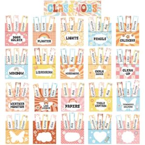 Pasimy 81 Pcs Groovy Class Jobs Pocket Chart Hippie Themed Classroom Jobs