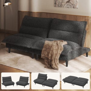 Patbrela Futon Sofa Bed, 4 in 1 Convertible Sofa with Adjustable Backrest, 70" Teddy Plush Fabric Loveseat Sleeper Couch for Living Room, Apartment, Office, Gray
