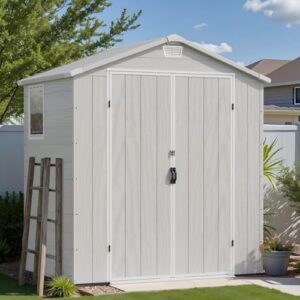 Patiowell 6X4 FT Resin Outdoor Storage Shed with Floor, Light Grey | Plastic Tool Sheds with Lockable Door and Window, Weather-Resistant Garden Shed, Easy Assembly for Backyard, Patio