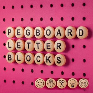 Pegboard Letters & Emojis Tile Set for 1/4" Pegboard Holes | 115 Wood Pegboard Tiles for 1/4" Pegboards (not for 1/8" holes), Pegboard Accessories